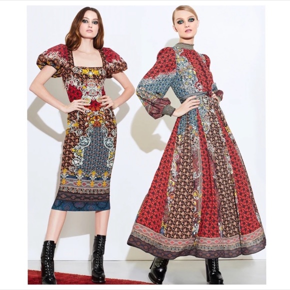 NWT ALICE + OLIVIA Lexia Puff Sleeve Midi Dress Sz 6 - Picture 2 of 5